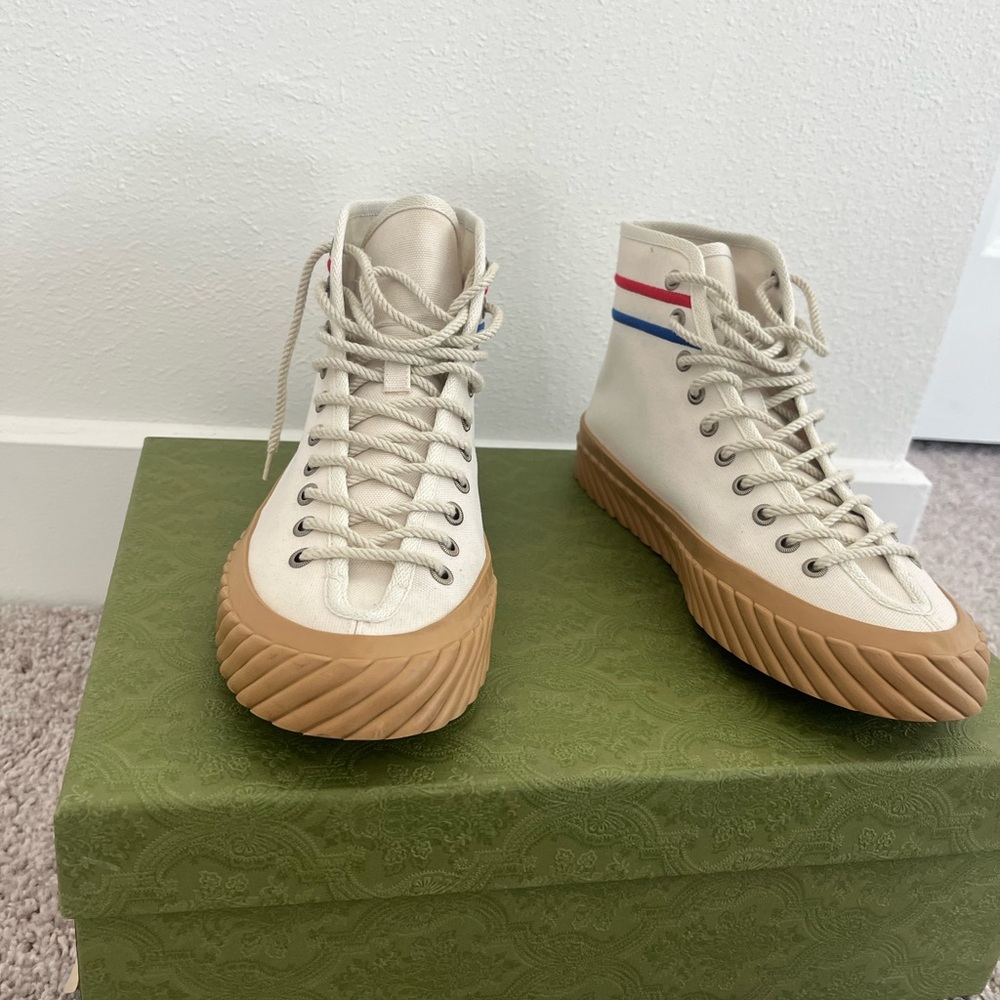 Gucci White and Tan High-Top Sneakers